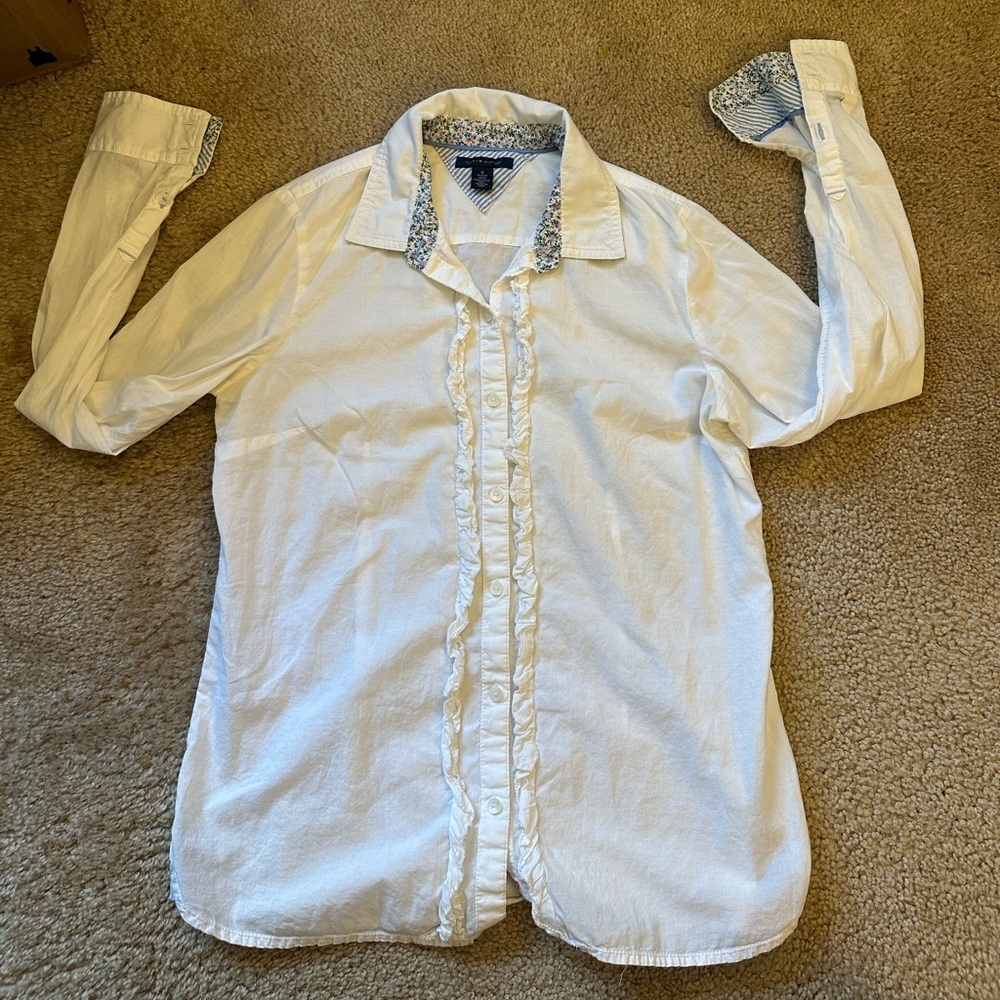 Tommy Hilfiger white button up blouse size medium